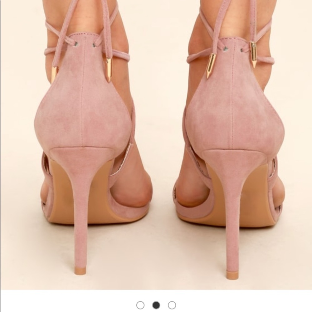 Pink suede lacy heals. Adorable shoes!